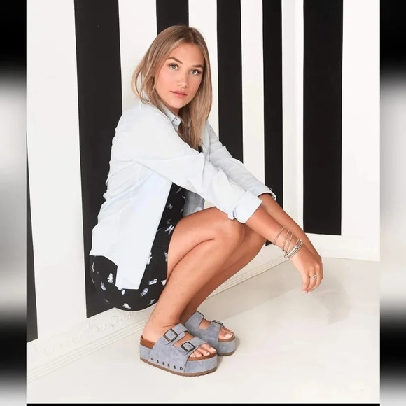 New! Corkys Blue Platform Flatform Sandals - Picture 4 of 4